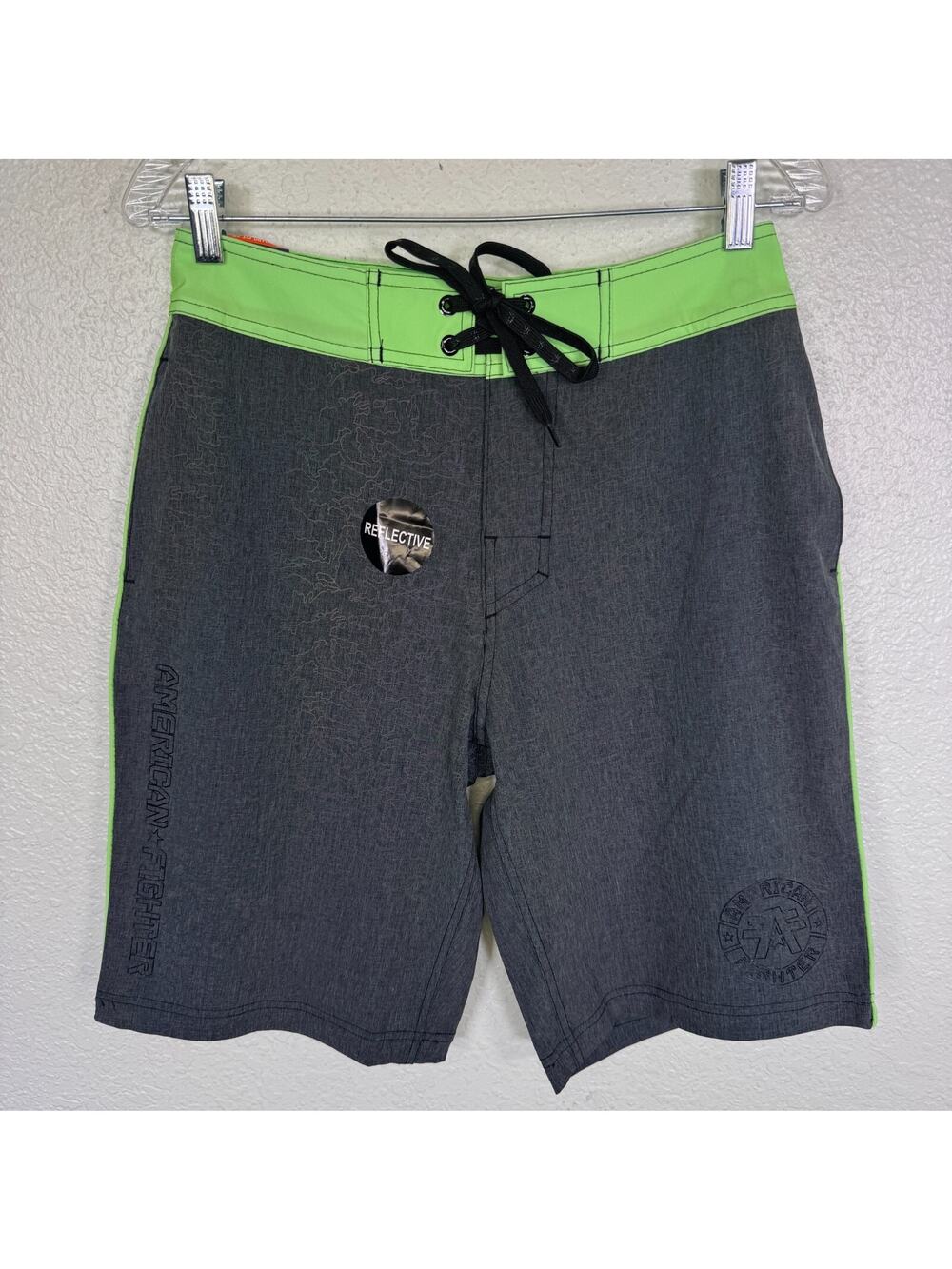 American Fighter Board Short Mens 28 Swim Trunks Reflective Pattern Beach Cruise